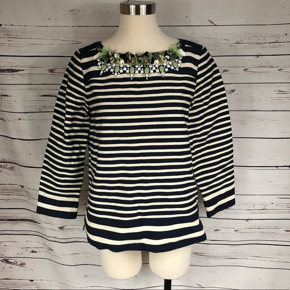 J.Crew Navy Stripe Jewel Top - Picture 1 of 7